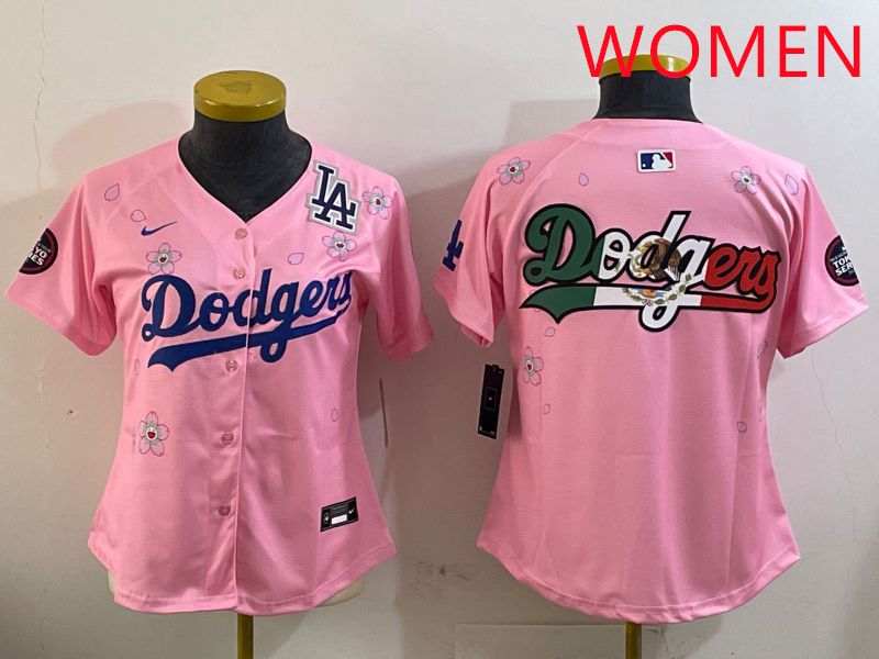 Women Los Angeles Dodgers Blank Pink Sakura Edition 2025 Nike MLB Jersey style 10->women mlb jersey->Women Jersey